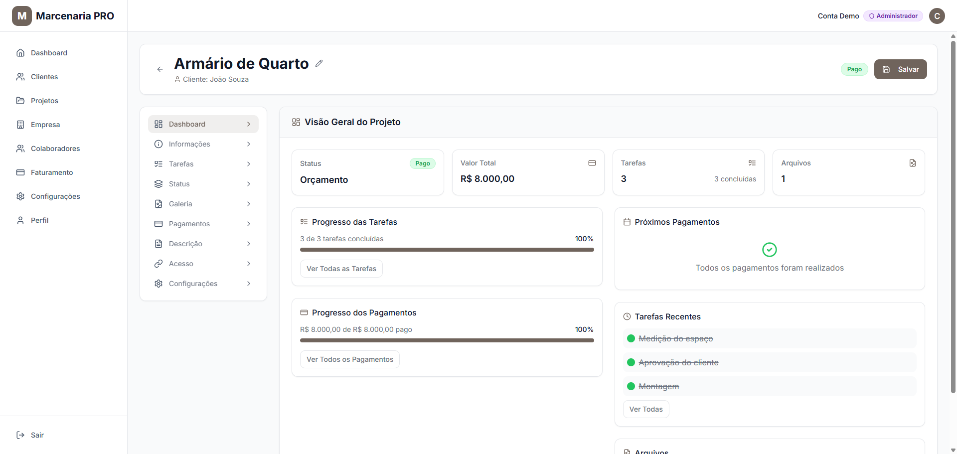 Interface do Gestão de Projetos